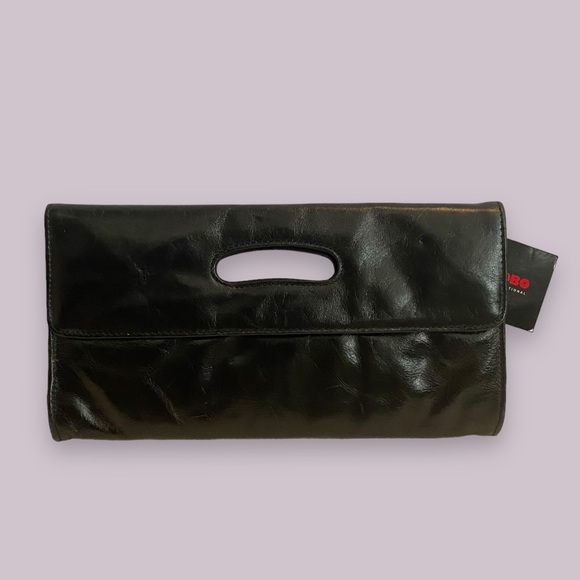 NWT Hobo International Katrina Leather Black Clutch 12.25” x 6.5”